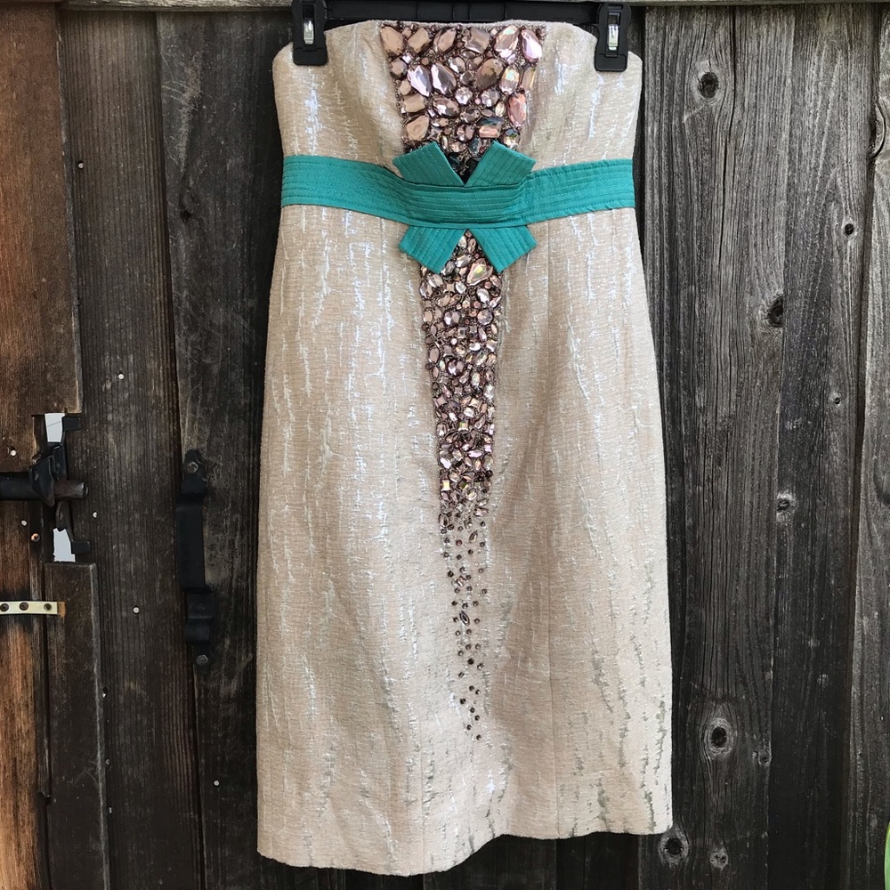 CAROLINA HERRERA Vintage Champagne Brocade Jeweled Dress RARE Size 4